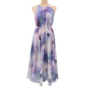 Chicwish Purple Watercolor Halter Maxi Dress
